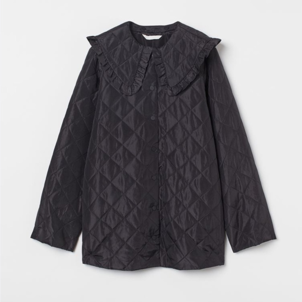 NWOT H&M Black Quilted Puffer Jacket with Removeable Peter Pan Collar